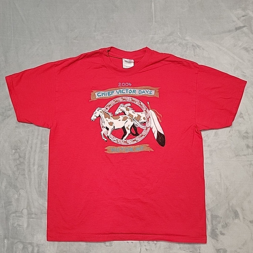 Vintage Chief Victor Days Shirt Mens Large  Red  2004 Montana‎ Bitteroot Horse